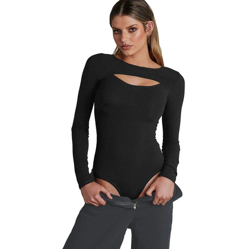 ZARA Autumn Winter Womens Cutout Slim Fit Long Sleeve Bodysuit Sexy Basic